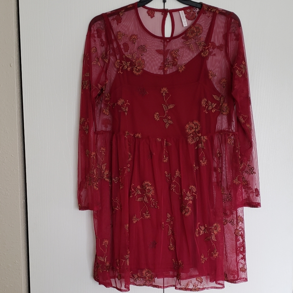 Xhilaration Target Embroidered Mesh Dress w/ Slip
